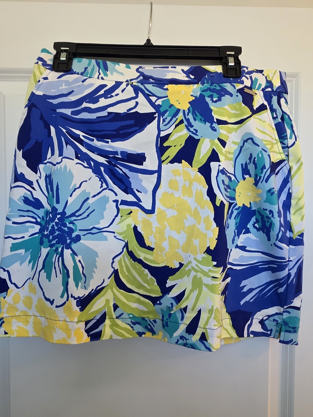 Rafaella Blue Floral-Accent Skort with Yellow & White Details